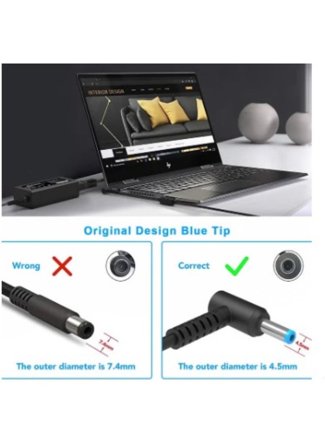 Terabyte شاحن لابتوب HP بقوة 45 واط و19.5 فولت و2.31 أمبير، طرف أزرق، HP Pavilion x360 11 13 15، Zbook 14u G4 G5 15u 15 G3، Notebook 15، HP Stream 13 11 14 مزود بكيبل الطاقة - Image 3